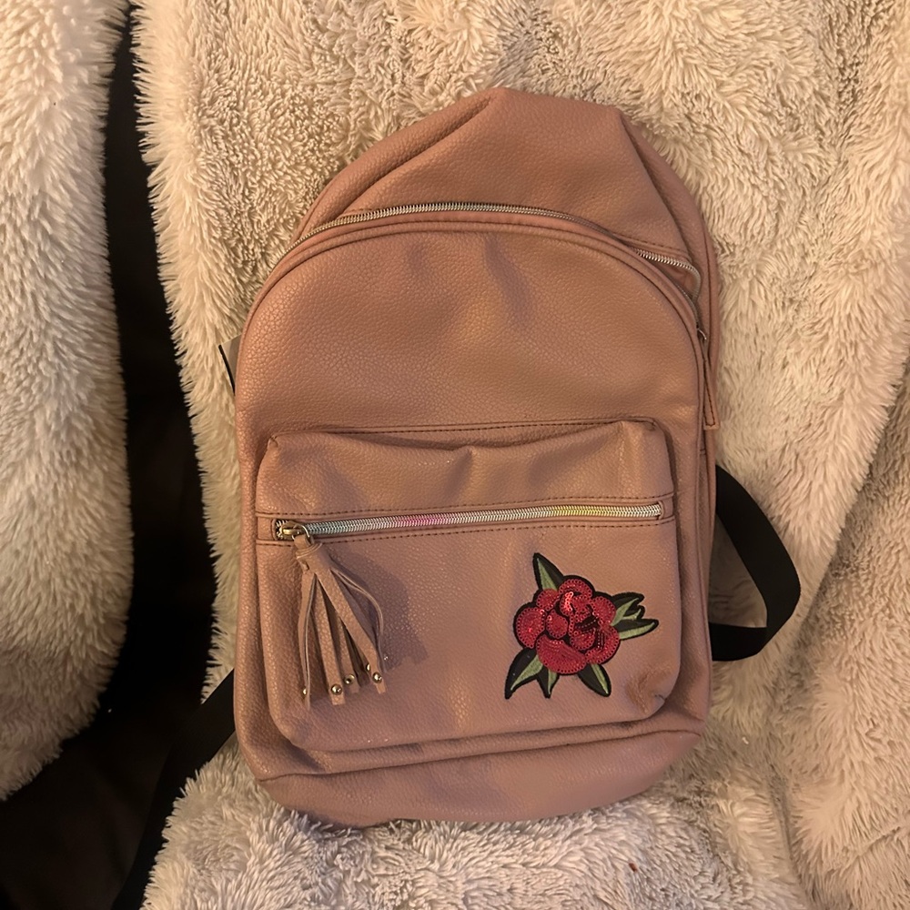 Pink Backpack with Floral Embroidery